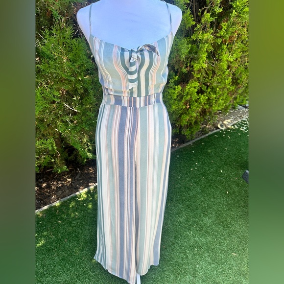 Lulus Promise Sage Green Striped Knotted Front Jumpsuit - Picture 4 of 8